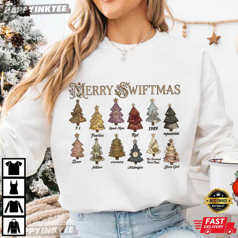 Merry Swiftmas Christmas Tree Eras Album Music Lover Xmas T-Shirt Merry Swiftmas Christmas Tree Eras Album Music Lover Xmas T-Shirt
