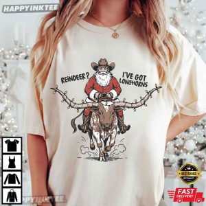 I've Got Longhorns Christmas Santa Western Funny T Shirt (2)