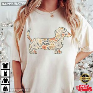 Floral Dachshund Wiener Dog T Shirt (1)