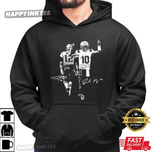 Drake Maye Tom Brady Signature New England Patriots Football T Shirt (4)
