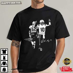 Drake Maye Tom Brady Signature New England Patriots Football T Shirt (1)