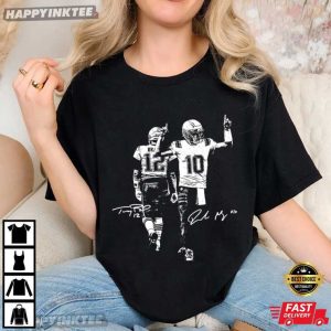 Drake Maye Tom Brady Signature New England Patriots Football T Shirt (2)