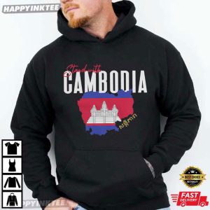 Cambodian Khmer Flag Stand with Cambodia T Shirt (4)
