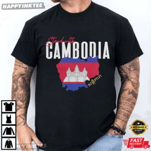 Cambodian Khmer Flag Stand with Cambodia T Shirt (1)