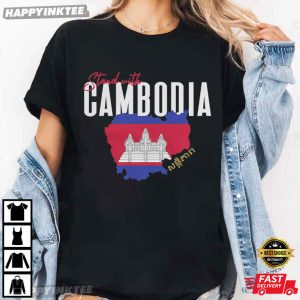 Cambodian Khmer Flag Stand with Cambodia T Shirt (2)