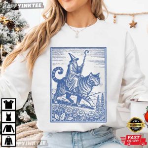 Wizard Cat Rider Vintage Retro Fantasy Medieval Sorcerer T Shirt (4)