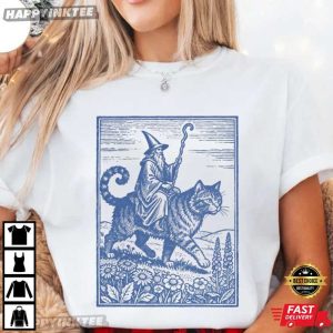 Wizard Cat Rider Vintage Retro Fantasy Medieval Sorcerer T Shirt (1)
