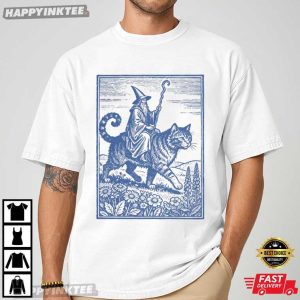 Wizard Cat Rider Vintage Retro Fantasy Medieval Sorcerer T Shirt (2)