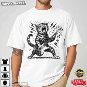 Rock And Roll Cat Electric Guitar Funny Music Lover T Shirt (1)