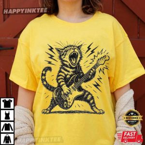 Rock And Roll Cat Electric Guitar Funny Music Lover T Shirt (2)