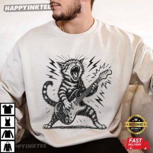 Rock And Roll Cat Electric Guitar Funny Music Lover T Shirt (3)