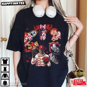 Horror Movie Characters Be Mine Funny Valentines Day T Shirt (1)