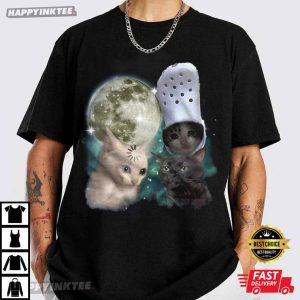 Three Cats Retro Moon Graphic Meme T-Shirt