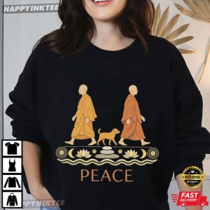 Peace Buddhist Monk Walking Art Meditation Peaceful Life T Shirt (4)