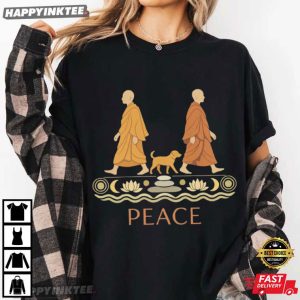 Peace Buddhist Monk Walking Art Meditation Peaceful Life T Shirt (1)