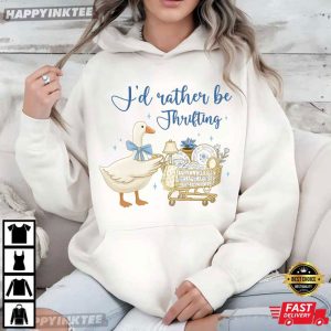 I'd Rather Be Thrifting Blue Gold Boutique Goose T Shirt (4)