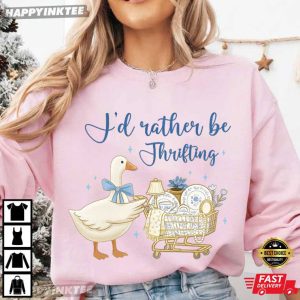 I'd Rather Be Thrifting Blue Gold Boutique Goose T Shirt (3)