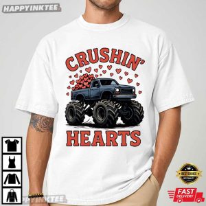 Crushin Hearts Monster Truck Funny Valentines Day T-Shirt