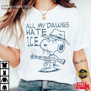 Anti ICE All My Dawgs Hate ICE Snoopy Meme T Shirt (1)