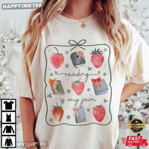 Reading Is My Jam Strawberry Book Lover Gift T Shirt (1)