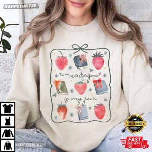 Reading Is My Jam Strawberry Book Lover Gift T Shirt (3)