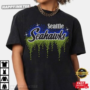 Seattle Seahawks Scatter Rhinestone Football T Shirt (2)