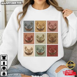 Farmhouse Chicken Quilt Cottagecore Hen Art Vintage Thrifted T Shirt (4)