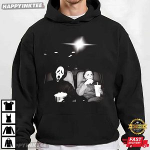 Ghostface And Michael Myers Movie Theater Spooky Season Graphic T Shirt (1)