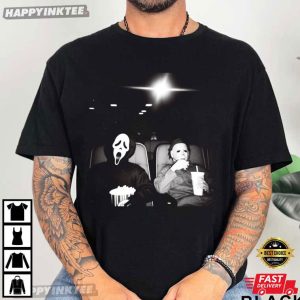 Ghostface And Michael Myers Movie Theater Spooky Season Graphic T Shirt (2)