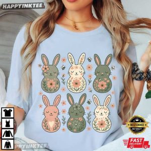 Floral Easter Bunny Spring Rabbit Graphic T Shirt (4)