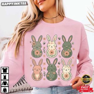 Floral Easter Bunny Spring Rabbit Graphic T Shirt (1)