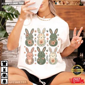 Floral Easter Bunny Spring Rabbit Graphic T-Shirt