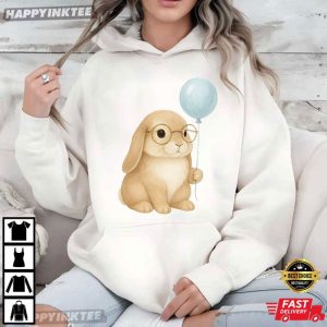 Watercolor Bunny Rabbit With Balloon Easter T Shirt (4)