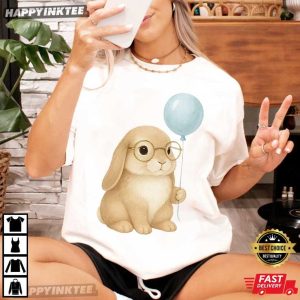 Watercolor Bunny Rabbit With Balloon Easter T-Shirt
