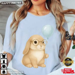 Watercolor Bunny Rabbit With Balloon Easter T Shirt (2)