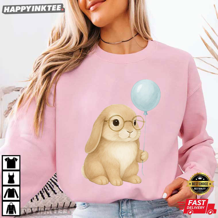 Watercolor Bunny Rabbit With Balloon Easter T-Shirt Watercolor Bunny Rabbit With Balloon Easter T-Shirt