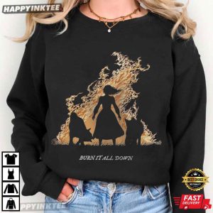 Burn It All Down Feminist Woman Rage With Wolves And Flames T Shirt (4)