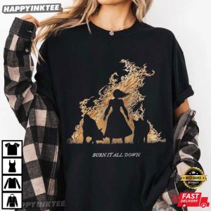 Burn It All Down Feminist Woman Rage With Wolves And Flames T Shirt (1)