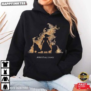 Burn It All Down Feminist Woman Rage With Wolves And Flames T Shirt (2)