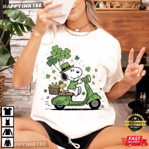 Irish Snoopy Scooter Lucky Cute Dog St Patrick's Day Cartoon T Shirt (2)
