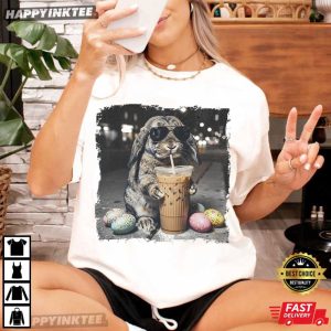 Easter Bunny Drinking Iced Coffee Funny Animal Meme T-Shirt