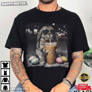 Easter Bunny Drinking Iced Coffee Funny Animal Meme T Shirt (2)