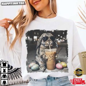 Easter Bunny Drinking Iced Coffee Funny Animal Meme T Shirt (3)