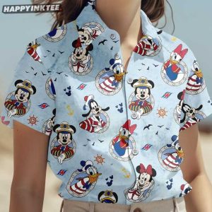 Disney Nautical Cruise Vacation Mickey Characters Hawaiian Shirt (1)