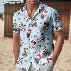 Disney Nautical Cruise Vacation Mickey Characters Hawaiian Shirt (3)
