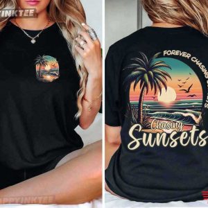 Forever Chasing Sunsets Retro Palm Tree Tropical Summer Beach T Shirt (1)