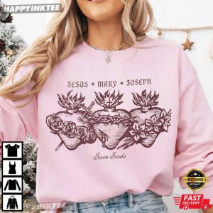 Three Hearts Jesus Mary Joseph Save Souls T Shirt (1)