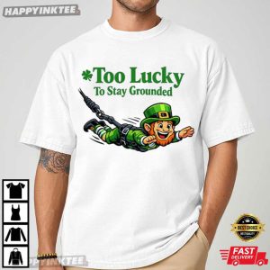Too Lucky To Stay Grounded Skydiver Leprechaun Bungee St Patricks Day T Shirt (1)