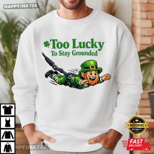 Too Lucky To Stay Grounded Skydiver Leprechaun Bungee St Patricks Day T Shirt (3)