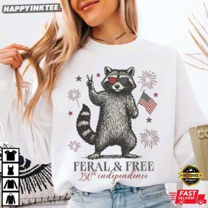 Raccoon Feral But Free America 250th Anniversary Independence T Shirt (4)